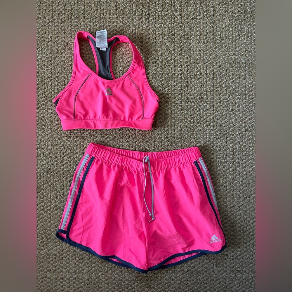 Adidas Hot Pink Sports/Running Set (Bra/Shorts)